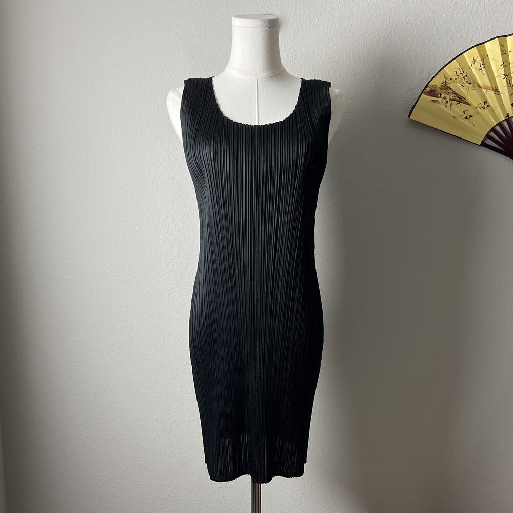 pleats please issey miyake black minimalist pleated mini dress
